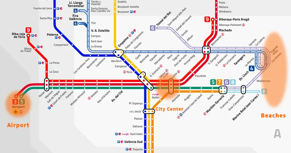 Metro Valencia Map - Valencia's public transportation